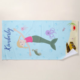Little Blonde Mermaid Personalisiert Beach Handtuc Strandtuch