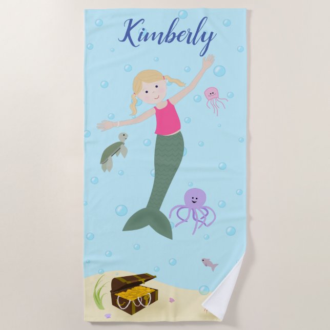 Little Blonde Mermaid Personalisiert Beach Handtuc Strandtuch (Vorderseite)