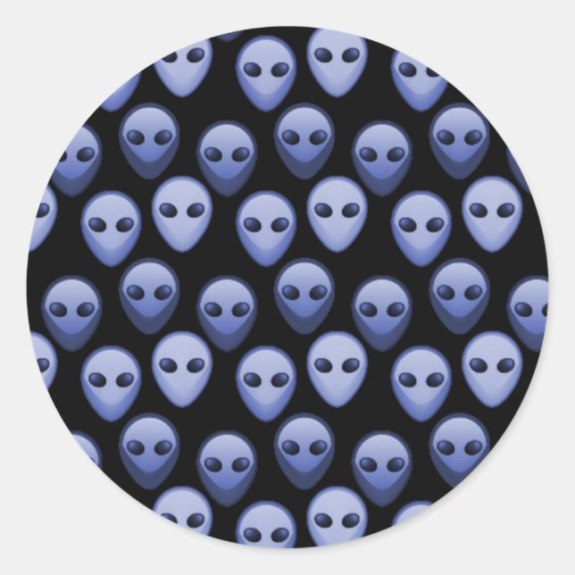 Little Blue Alien Heads Runder Aufkleber (Vorderseite)