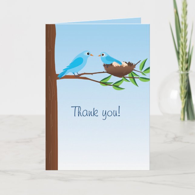Little Blue Bird Baby Dusche Danke Karte (Vorderseite)