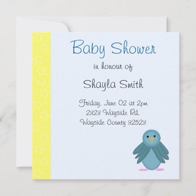 Little Blue Bird Baby Dusche Einladung (Vorderseite)
