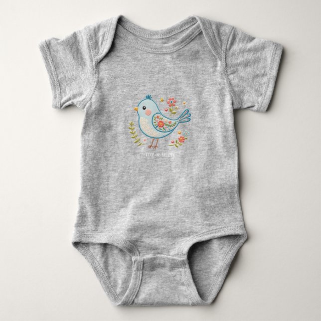 Little Blue Bird Floral Baby Bodysuit Baby Strampler (Vorderseite)