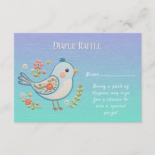 Little Blue Bird Floral Baby Dusche Begleitkarte (Vorderseite)