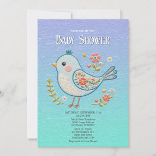 Little Blue Bird Floral Baby Dusche Einladung