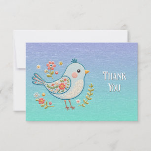 Little Blue Bird Floral Carte de remerciements