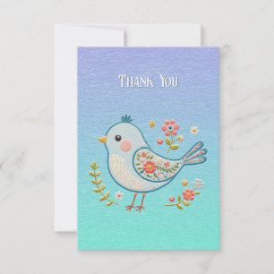 Little Blue Bird Floral Carte de remerciements