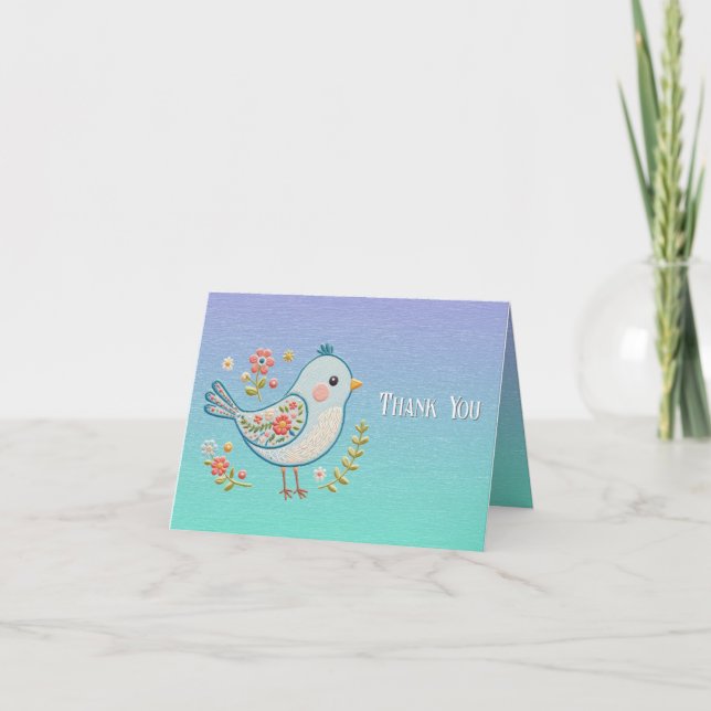 Little Blue Bird Floral Danke Karte (Vorderseite)