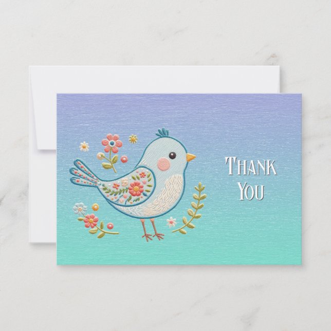 Little Blue Bird Floral Danke Karte (Vorderseite)