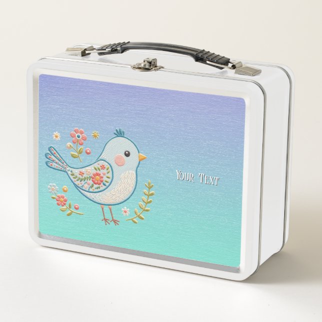 Little Blue Bird Floral Metal Lunch Box (Vorderseite)