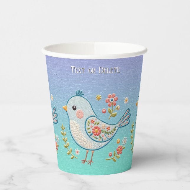 Little Blue Bird Floral Paper Cups Pappbecher (Links)