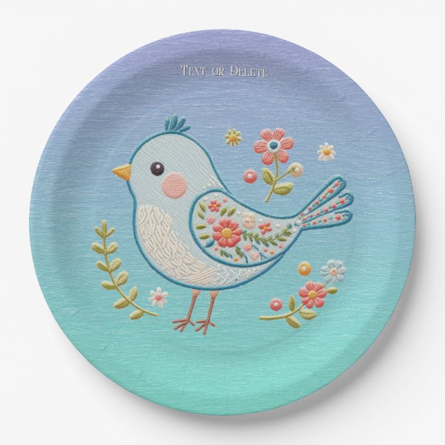 Little Blue Bird Floral Paper Plate Pappteller (Vorderseite)