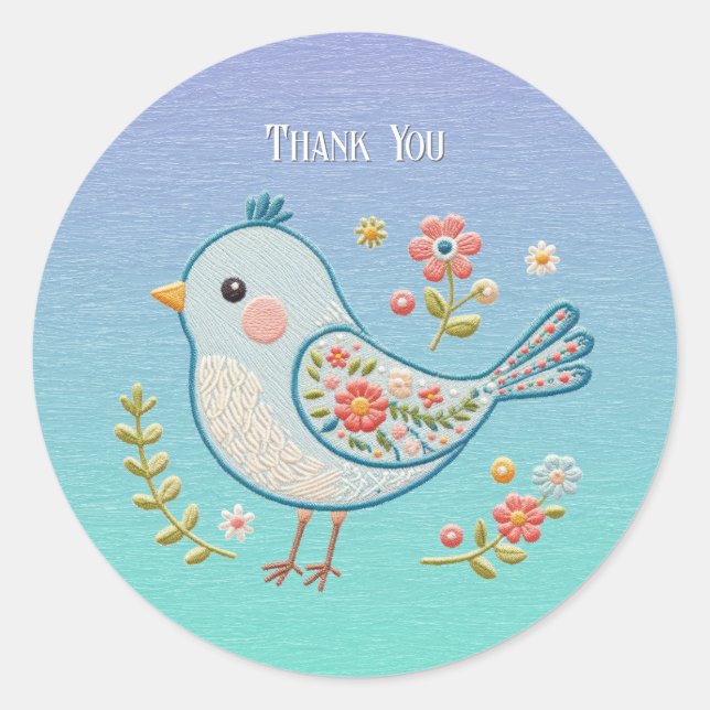 Little Blue Bird Floral Sticker (Vorderseite)