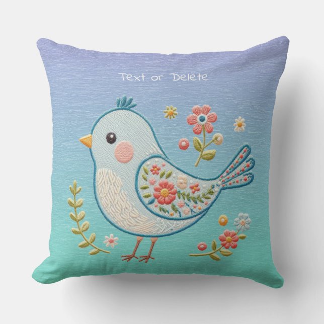 Little Blue Bird Floral Throw Kissen (Vorderseite)