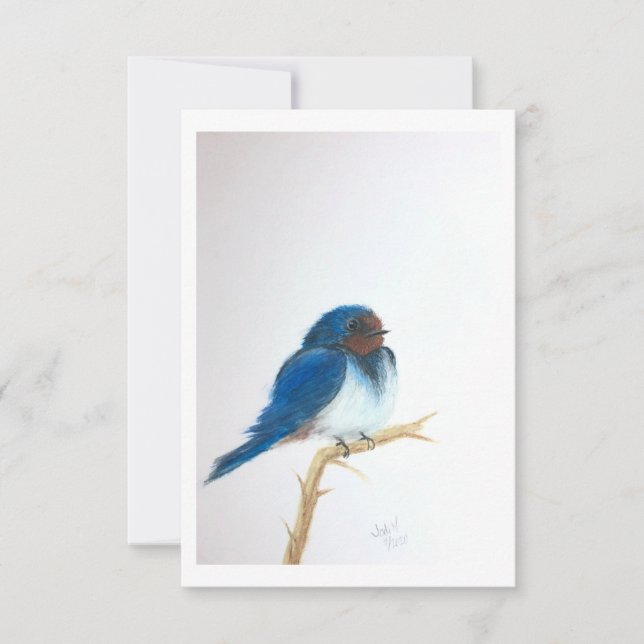 Little Blue Bird on a limb - Original Artwork Dankeskarte (Vorderseite)