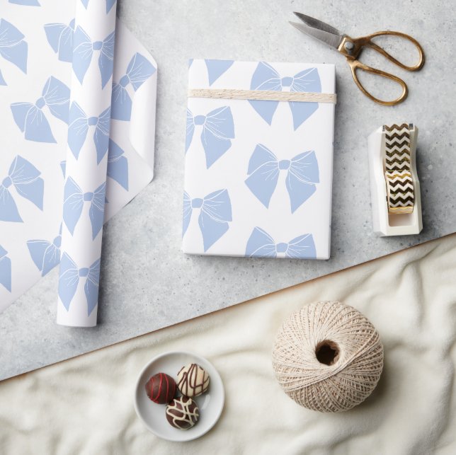 Little Blue Bow Baby Shower Boy Birthday Geschenkpapier (Kunsthandwerk)
