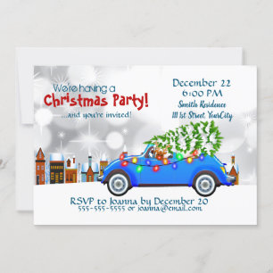 Little Blue Car & Tree Christmas Custom Einladung