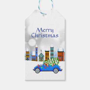 Little Blue Car & Tree Christmas Custom Geschenkanhänger