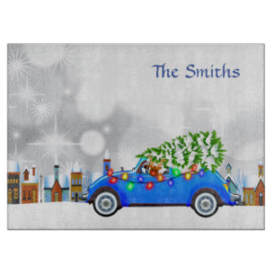 Little Blue Car & Tree Christmas Custom Schneidebrett