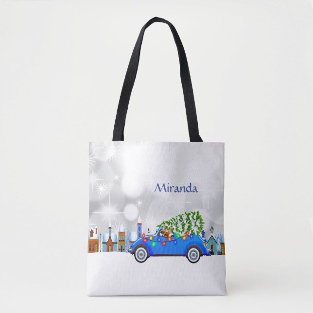 Little Blue Car & Tree Christmas Custom Tasche (Vorderseite)