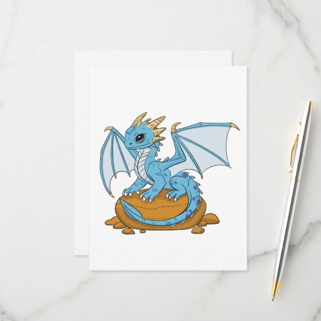 Little Blue Dragon RSVP Karte (Vorderseite/Rückseite Beispiel)