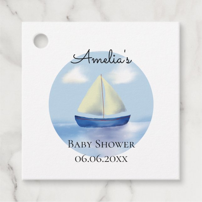 Little Blue Sail Boat Baby Dusche Geschenkanhänger (Vorderseite)