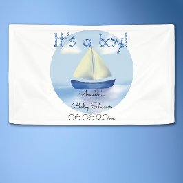 Little Blue Sailboat Boys Babydusche Banner