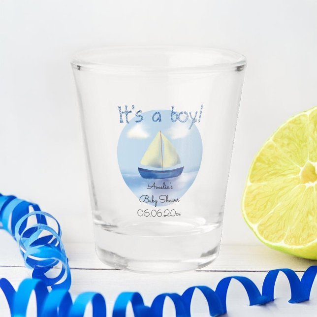 Little Blue Sailboat Boys Babydusche Schnapsglas (Von Creator hochgeladen)
