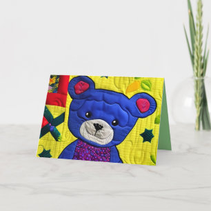 Little Blue Teddy Bear Quilt like Design Dankeskarte