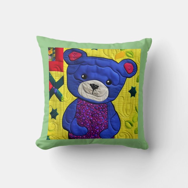 Little Blue Teddy Bear Quilt like Design Kissen (Vorderseite)