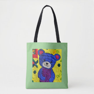 Little Blue Teddy Bear Quilt like Design Tasche