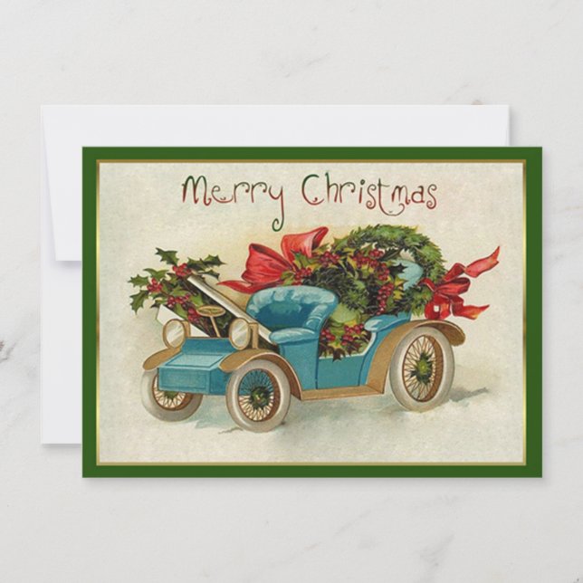 Little Blue Vintage Car Christmas Mitteilungskarte (Vorderseite)