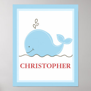 Little Blue Whale Personalized Art Print Poster