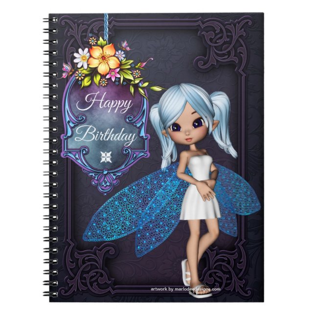 Little Blue Wing Fairy Happy Birthday Note Book Notizblock (Vorderseite)