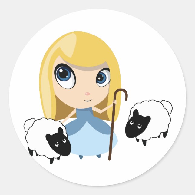 Little Bo Peep und ihre Schafe Runder Aufkleber (Vorderseite)