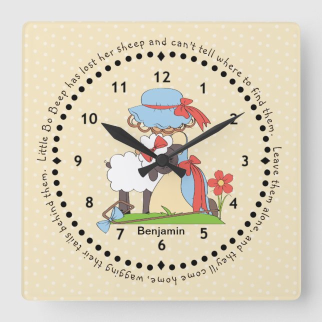 Little Bo Peep Wall Clock Quadratische Wanduhr (Vorderseite)