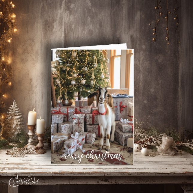 Little Boer Goat Bereit zu Weihnachten Karte (Just looking for his present ,  who could resist this adorable boer goat kid?   #zazzlemade)