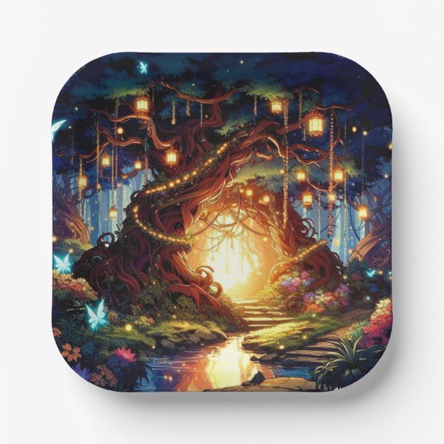 Little Boho Enchanted Forest Baby Shower Pappteller (Vorderseite)