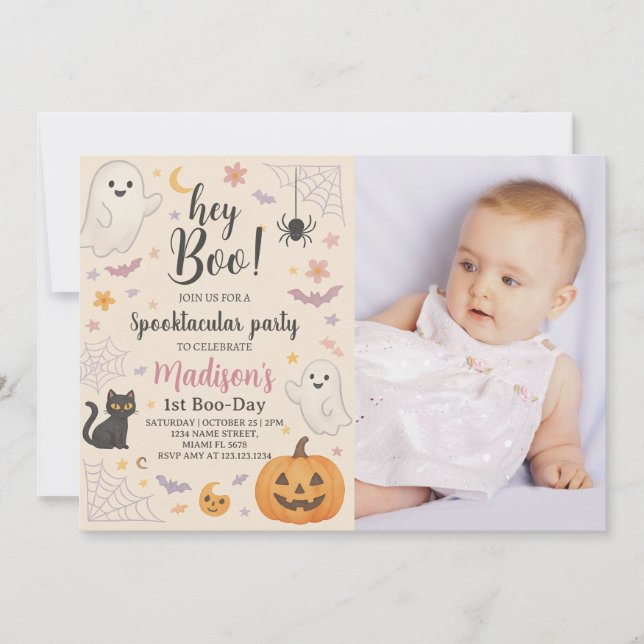 Little Boo 1. Geburtstag Einladung Niedliches Hall (Vorderseite)