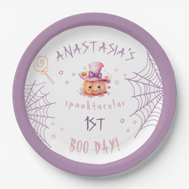 Little boo Almost Due Halloween Baby Girl Geburtst Pappteller (Vorderseite)
