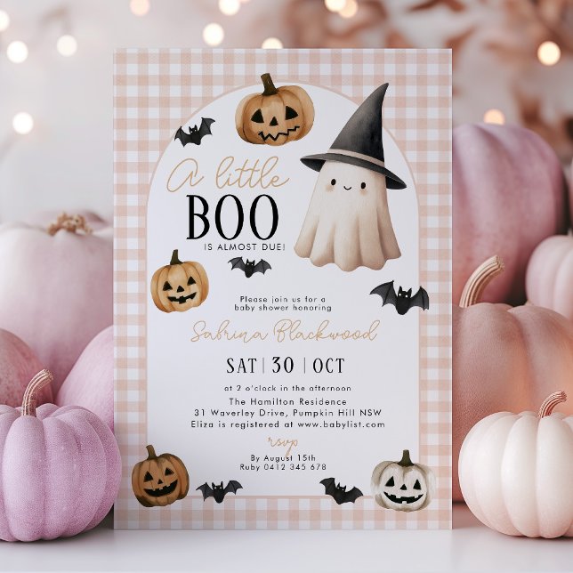 Little Boo Baby Shower Orange Ghost Pumpkin Einladung (A little Boo is almost due! Orange halloween themed baby shower invitation with ghost and pumpkins)