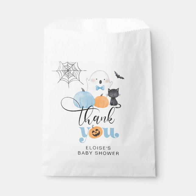 Little Boo blue spooky Baby Dusche Danke Geschenktütchen (Vorderseite)