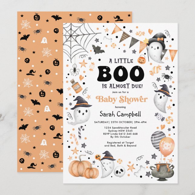 Little Boo braut Halloween Ghost Baby Shower Einladung (Vorne/Hinten)