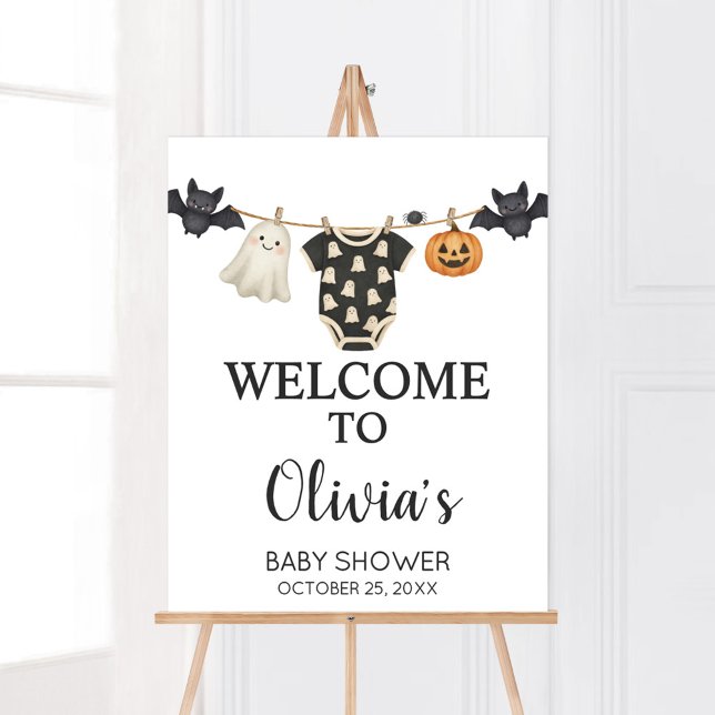 Little Boo Clothesline Baby Dusche Begrüßungszeich Poster (Halloween Little Boo Clothesline Baby Shower Sign)