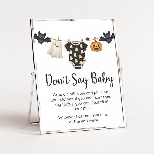 Little Boo Clothesline Baby Say Baby Sign Baby Poster (Halloween Little Boo Clothesline Baby Shower Sign)