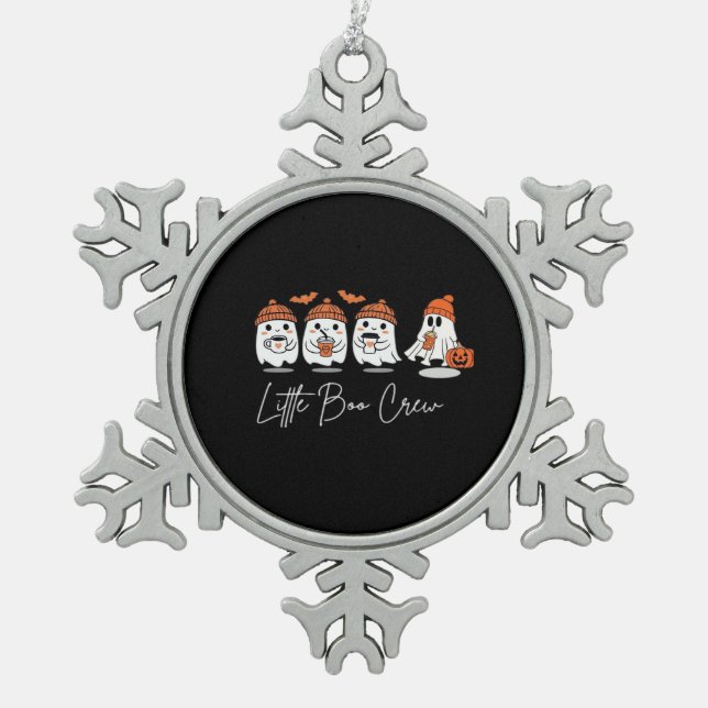 Little Boo Crew Minimal Clean Design Schneeflocken Zinn-Ornament (Vorderseite)