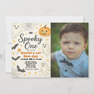 Little Boo dreht eins Geburtstags Halloween Einladung