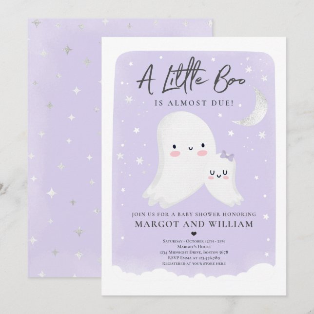 Little Boo Dusche Halloween Ghost Baby Dusche Einladung (Vorne/Hinten)