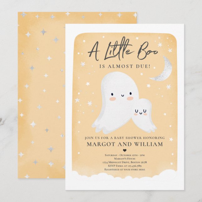 Little Boo Dusche Halloween Ghost Baby Shower Inv Einladung (Vorne/Hinten)