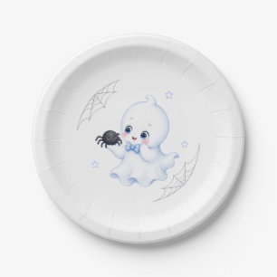 Little Boo Geist   Blauer Halloween-Baby-Shower  Pappteller