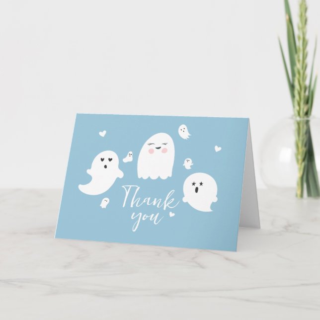 Little Boo Ghost Boy Baby Shower Dankeskarte (Vorderseite)